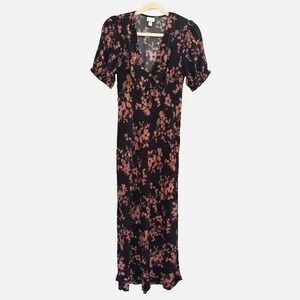 A New Day Womens Medium Crepe Puff Sleeve Midi Dress Dark Romantic Babydoll